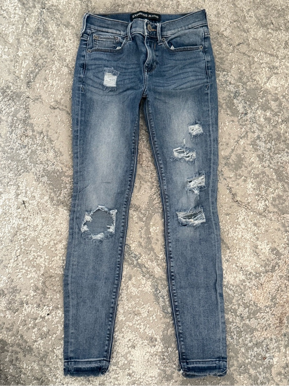 Express Distressed Skinny Jeans - Blue